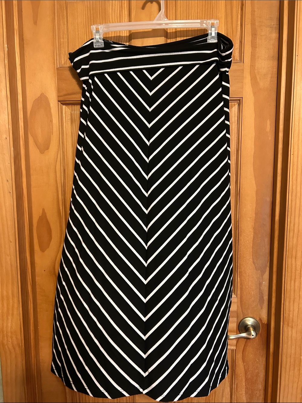 Faded Glory Maxi Skirt Pull On With Fold Over Waist Black With White Size XXL/20